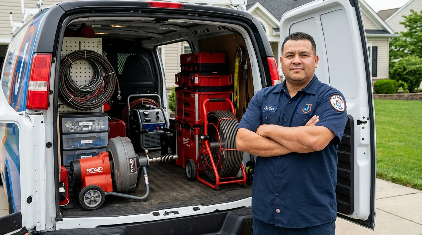 Professional drain cleaning equipment and Johns Plumbing LLC plumber in Armona