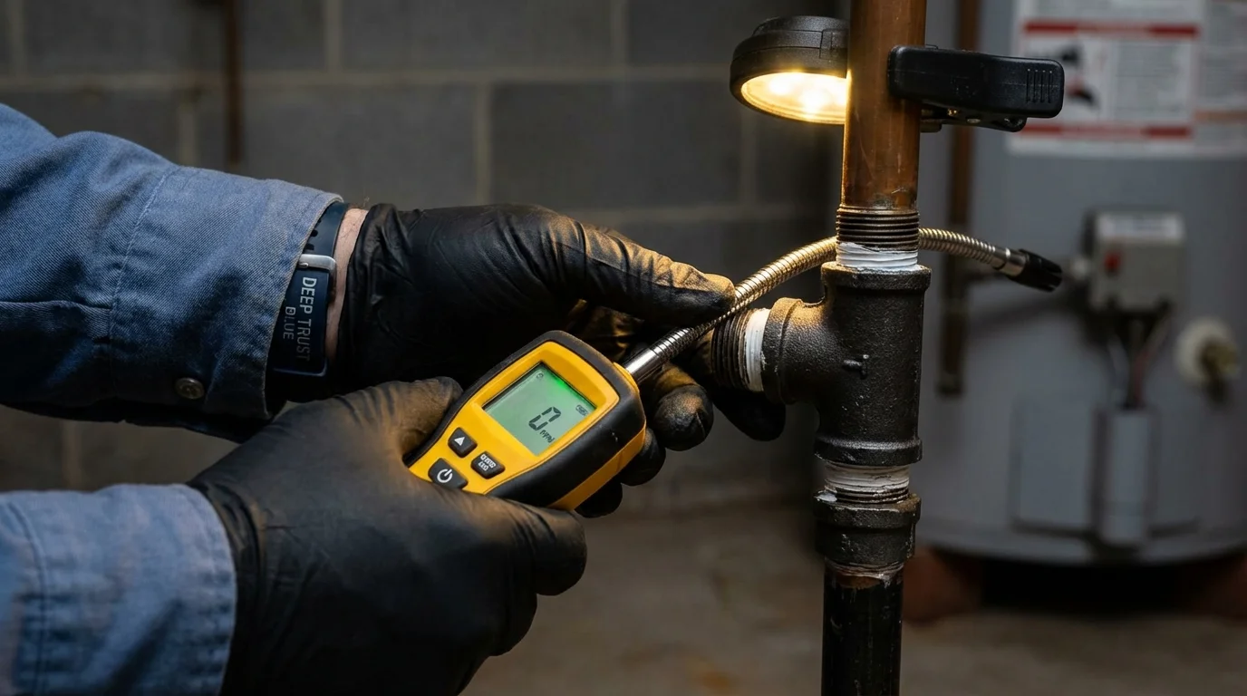 Gas leak detection with electronic sniffer by Johns Plumbing LLC in Armona