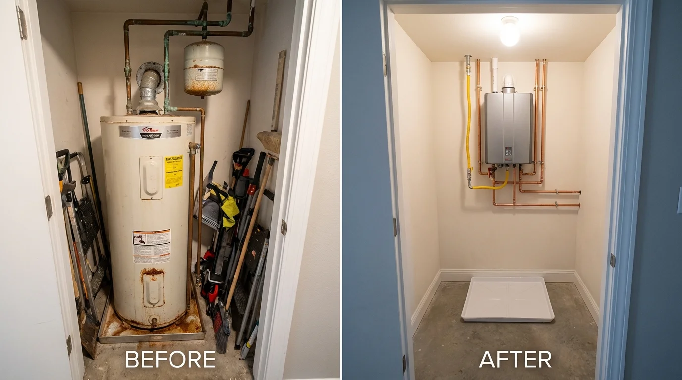 Tank water heater versus wall-mounted tankless unit comparison for Armona, CA homeowners