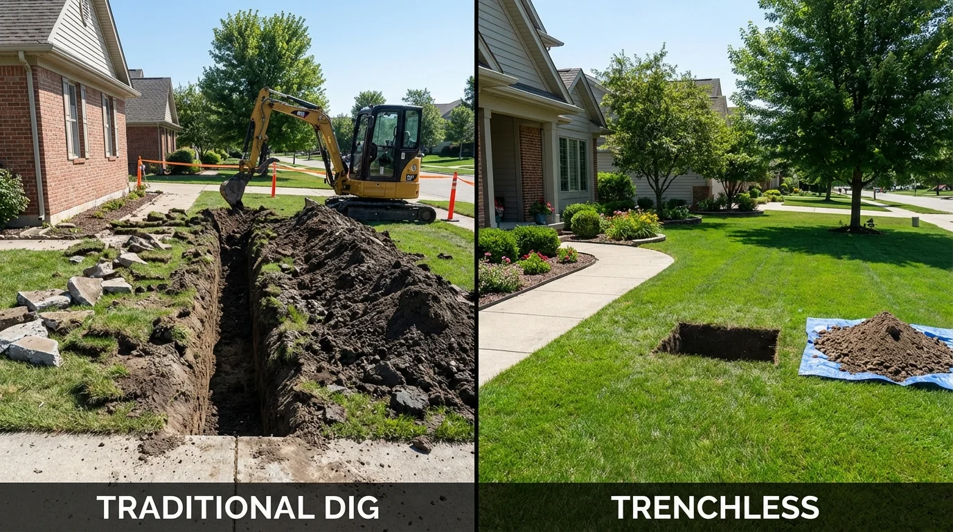 Trenchless sewer repair with minimal yard damage versus traditional excavation in Armona, CA